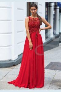 spolecenske-saty-na-ples-dlouhe-cervene-CHK0036-evening-dress-made-of-chiffon-with-glitter-decor-in-salsa-red šaty na maturitní ples praha